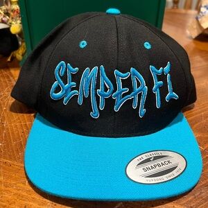 VTG Lids SEMPER FI Black & Blue Graffiti Style Adjustable Hat Marines USMC  New!